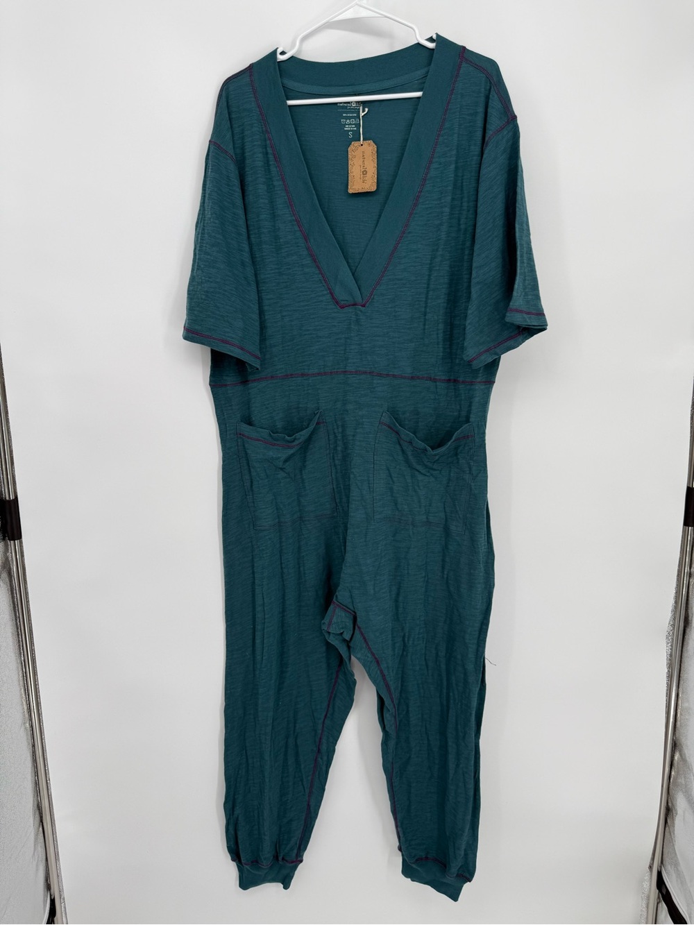 Natural Life V-Neck Teal Utility Jumpsuit with Front Pockets